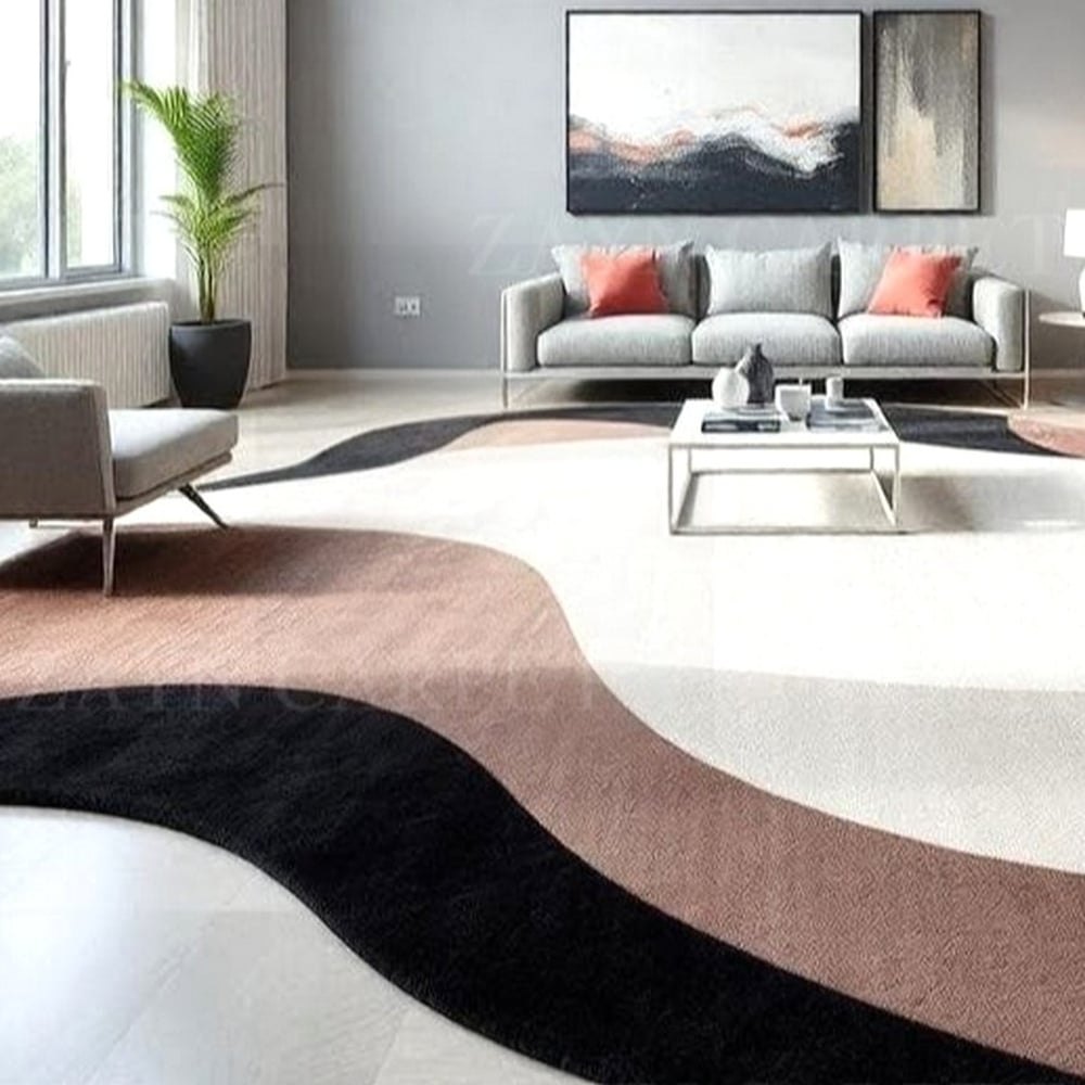 Handcrafted Neutral Wave Abstract Living Room Rug